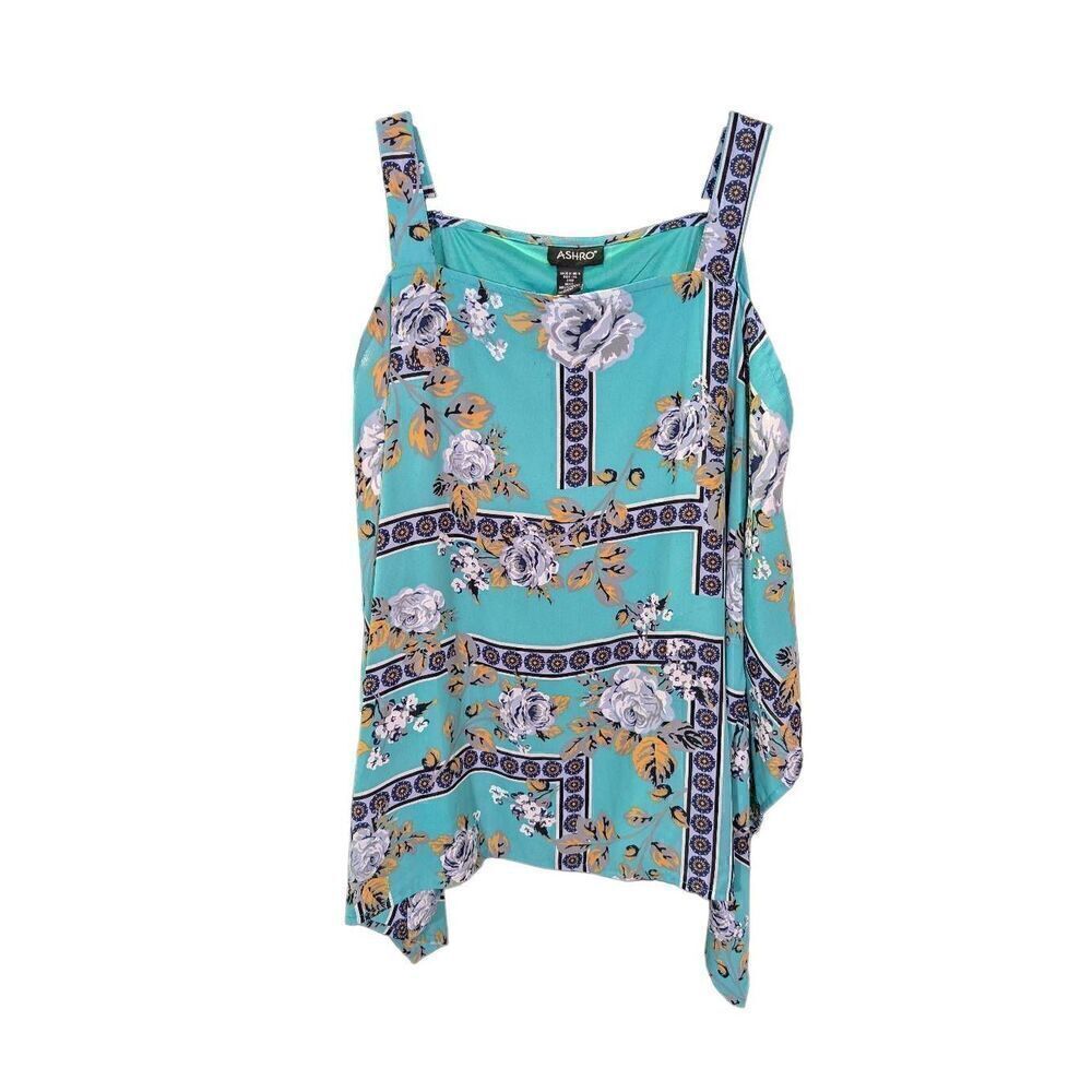 Ashro Cold Should Teal Printed Blouse Women's XL